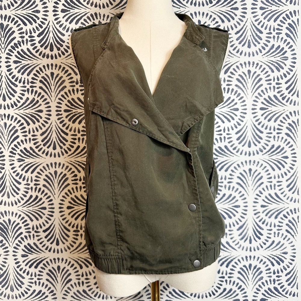 Juicy Couture Olive Military Khaki Snap Moto Vest